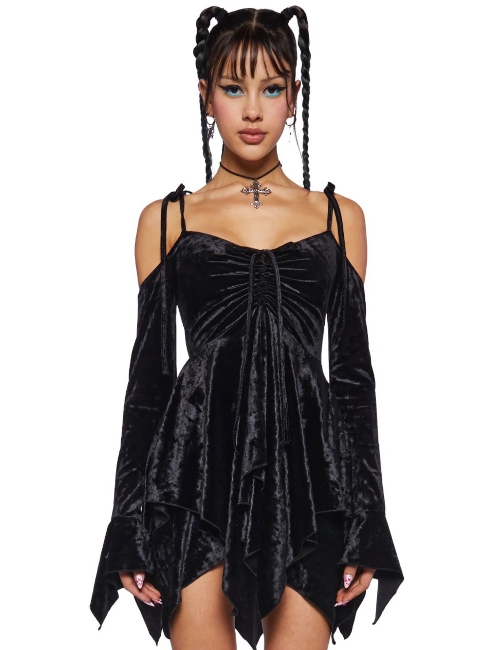 Dolls kill/ current mood F IS FOR FAIRIES HANDKERCHIEF DRESS-black velvet